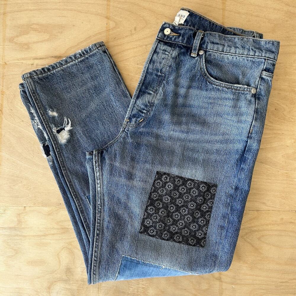 Rebecca Taylor La Vie Patchwork Denim Blue Jeans High Rise Women’s 30